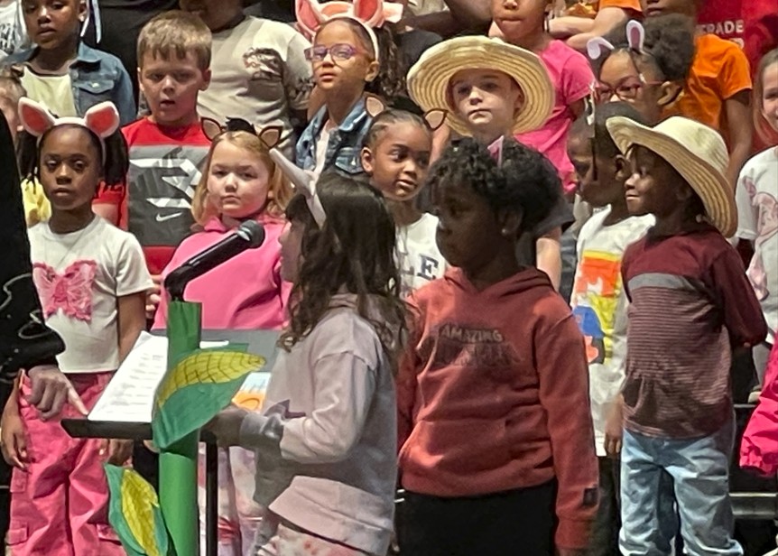 Students wait to recite their lines for the musical