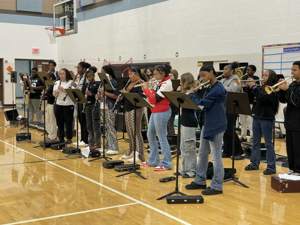 Jefferson band students performing for the pep rally