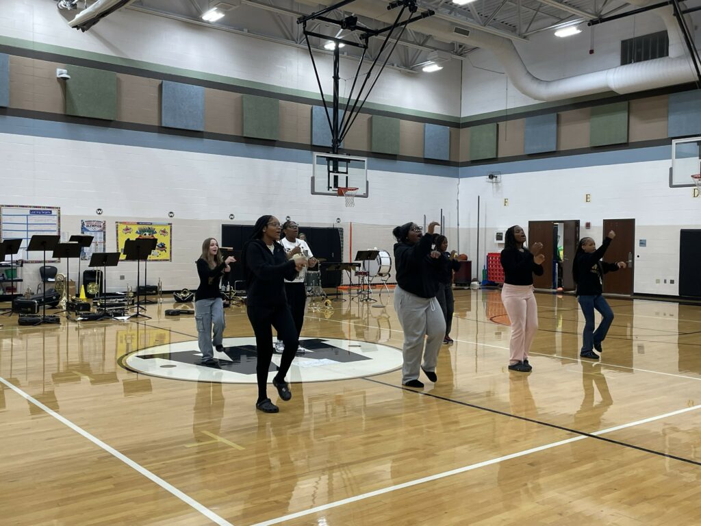 Cheerleaders performing during the pep rally