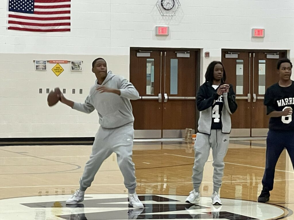 A Jefferson football players shows off his skills