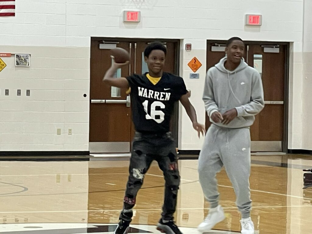 Jefferson football player ready to hit the target during a competition