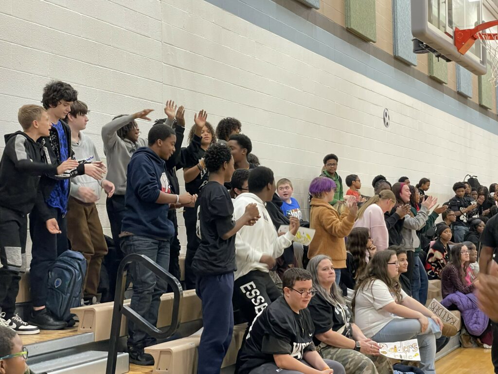 Students cheer during the pep rally