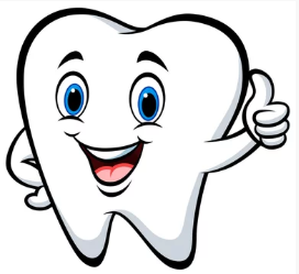 large tooth with a smiley face and thumbs up