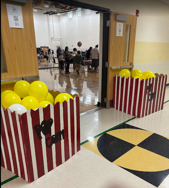giant pop corn boxes filled with balloons