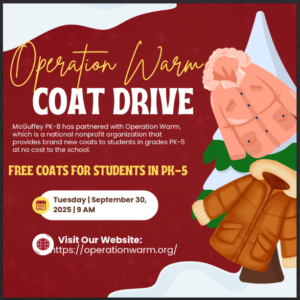 Tuesday, September 30th, Operation Warm: Coat Drive