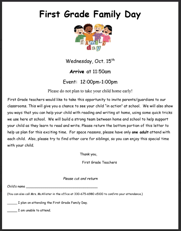 First Grade Family Day