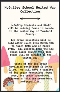 United Way Collection March 9th through the 17th