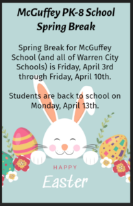 Spring Break Friday, April 3rd through Friday, April 10th, 2026-